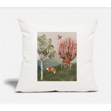 Woodland Fox,Deer And Bird Natural White Pillow